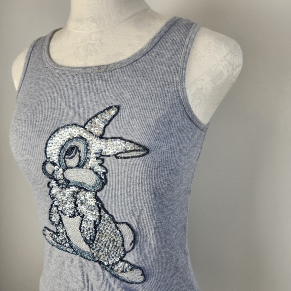 Disney Thumper Rabbit Beaded Sequin Grey Tank Top Bambi Theme Bunny Size XS - Picture 2 of 9